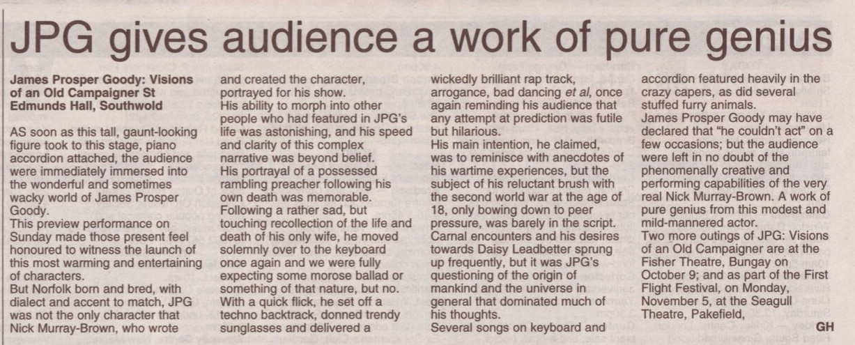 James Prosper Goody: Visions of an Old Campaigner - review - Lowestoft Journal - 2007