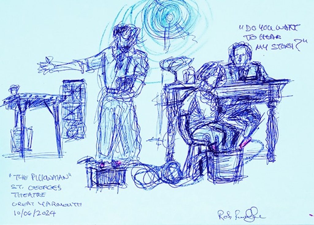 Sketch by Rob Fairclough. The Pillowman by Martin McDonagh. 14-7 Theatre. Director John Hales (2024)