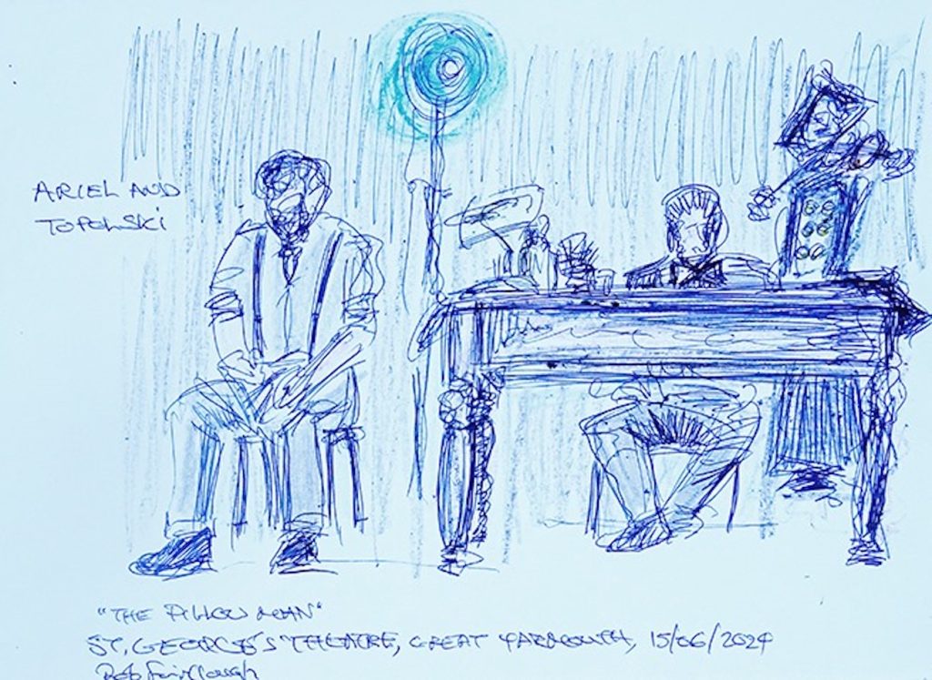 Sketch by Rob Fairclough. The Pillowman by Martin McDonagh. 14-7 Theatre. Director John Hales (2024)